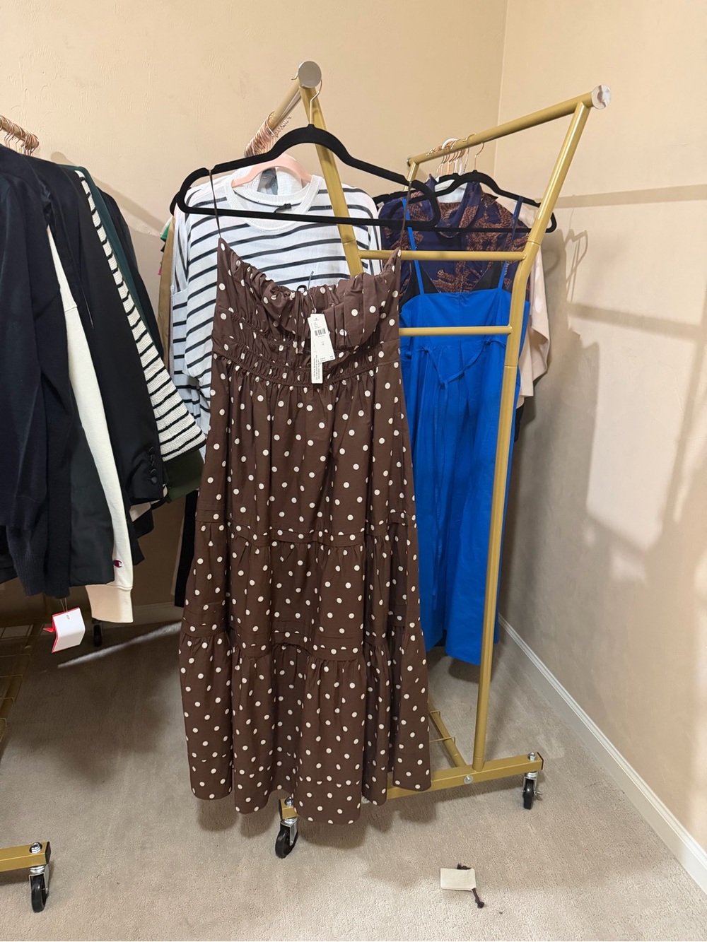 Anthropologie Brown Polka Dot Tiered Midi Skirt
